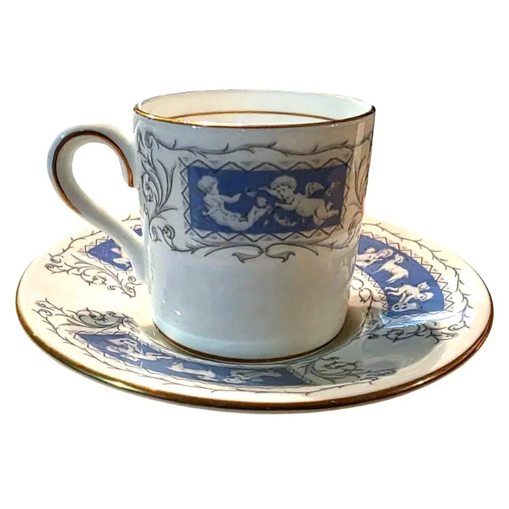 Vintage Coalport Revelry Blue Demitasse Cup & Saucer Set With Gold‎ Trim